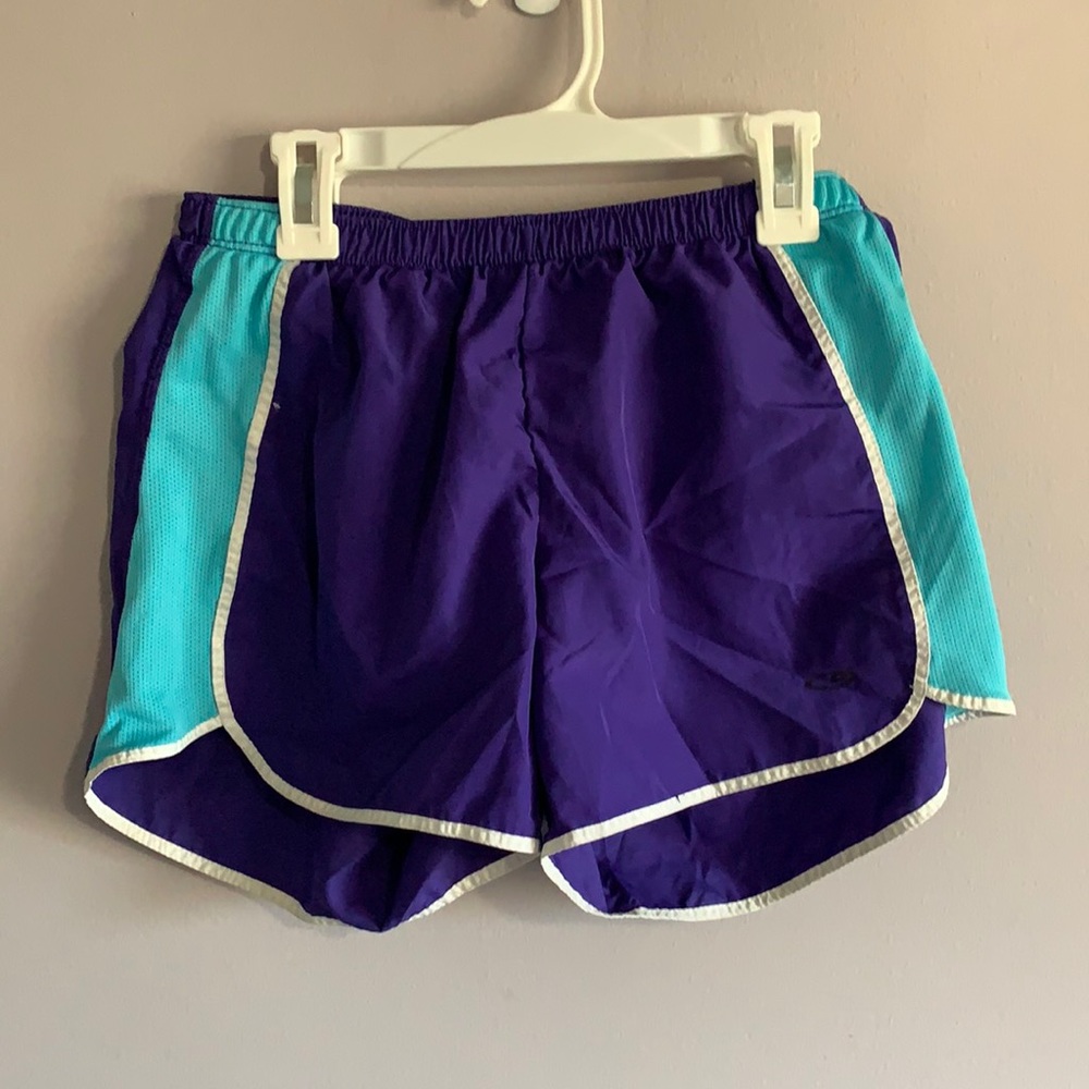 Purple and blue champion running shorts